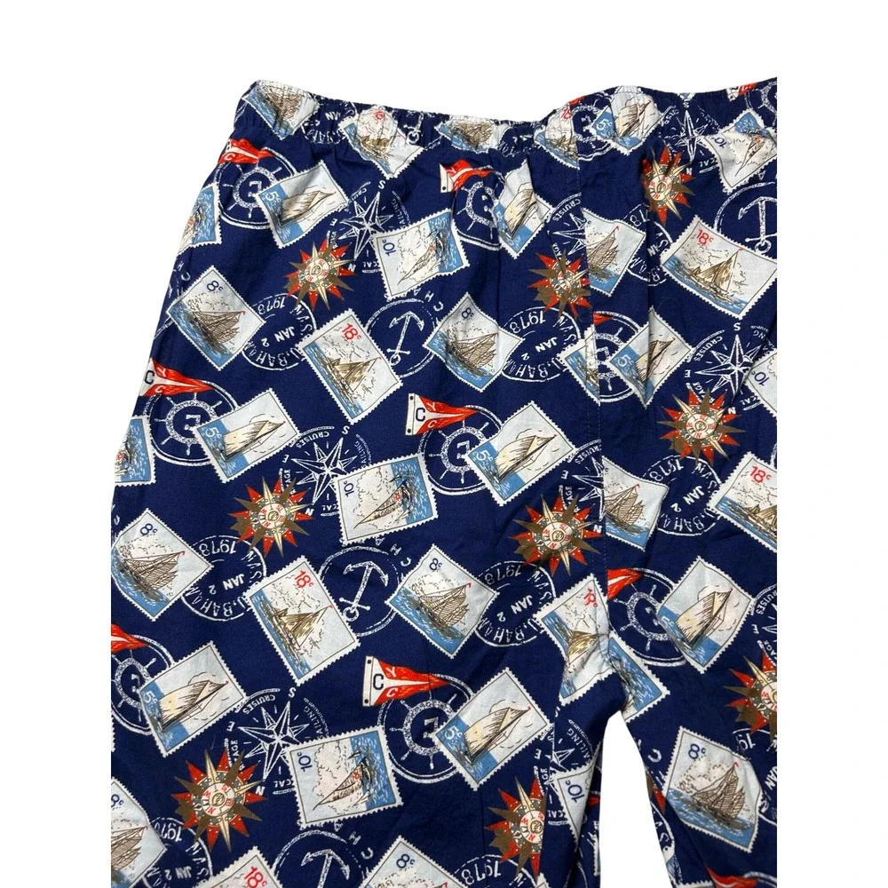 Chaps Mens Nautical Sailboat Print Shorts Blue Cotton Sleepwear Lounge Preppy L